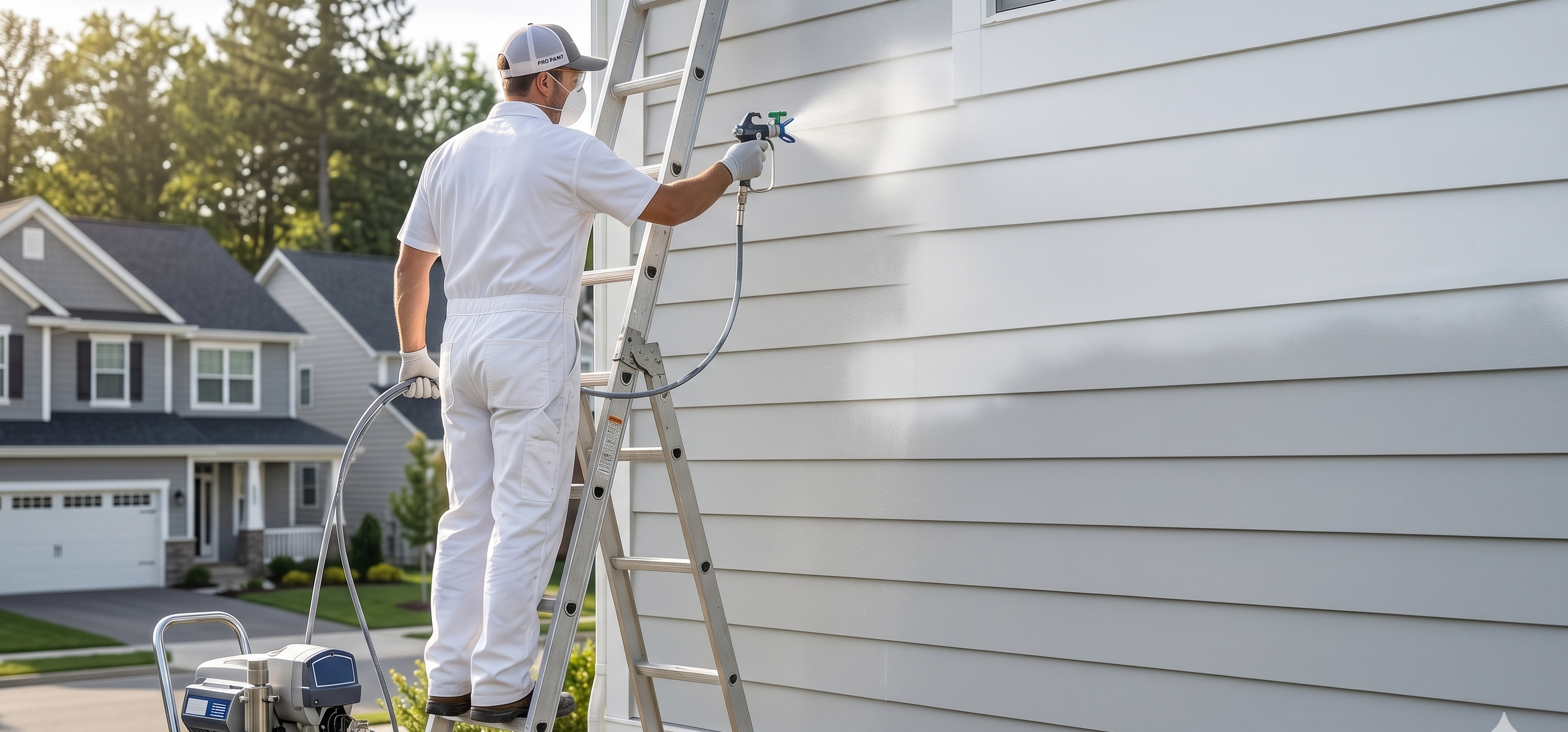 NorthLine painter spraying a home exterior in the Pacific Northwest