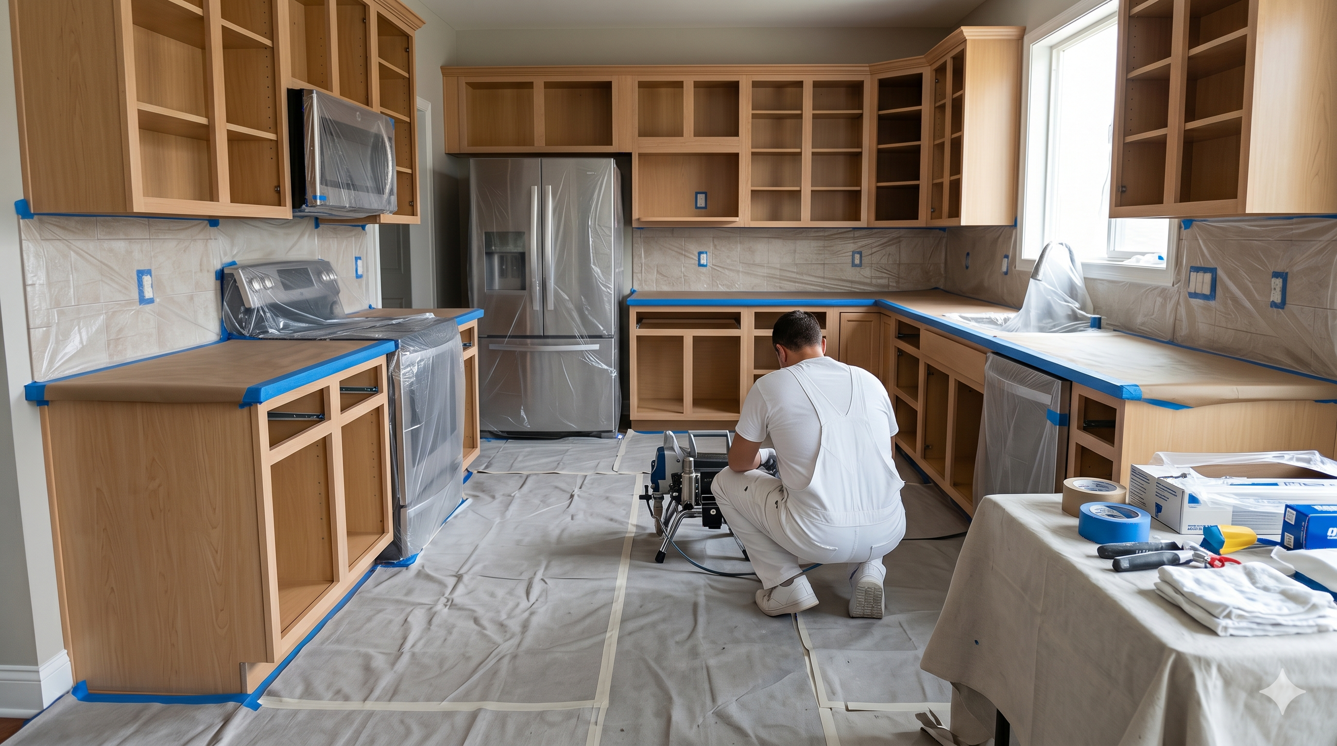 Bright kitchen interior with freshly painted walls